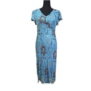 Vintage Y2K A.M.I. Babydoll Fairy Midi Dress Blue Size Medium Bias Cut Empire